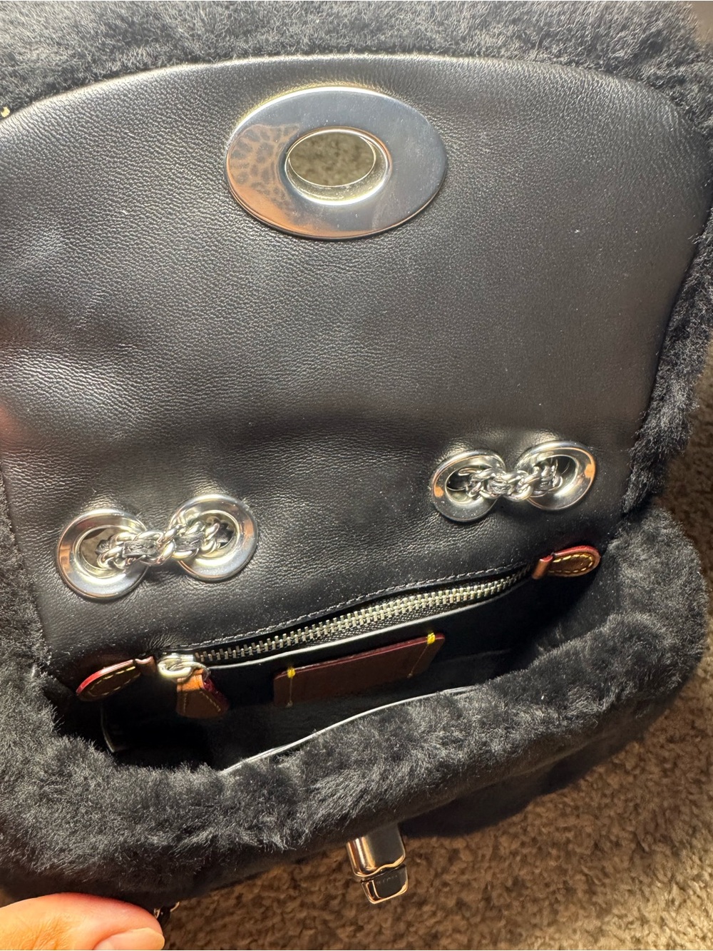 Coach Black Faux Fur Shoulder Bag with Gunmetal Chain Strap - Picture 5 of 7